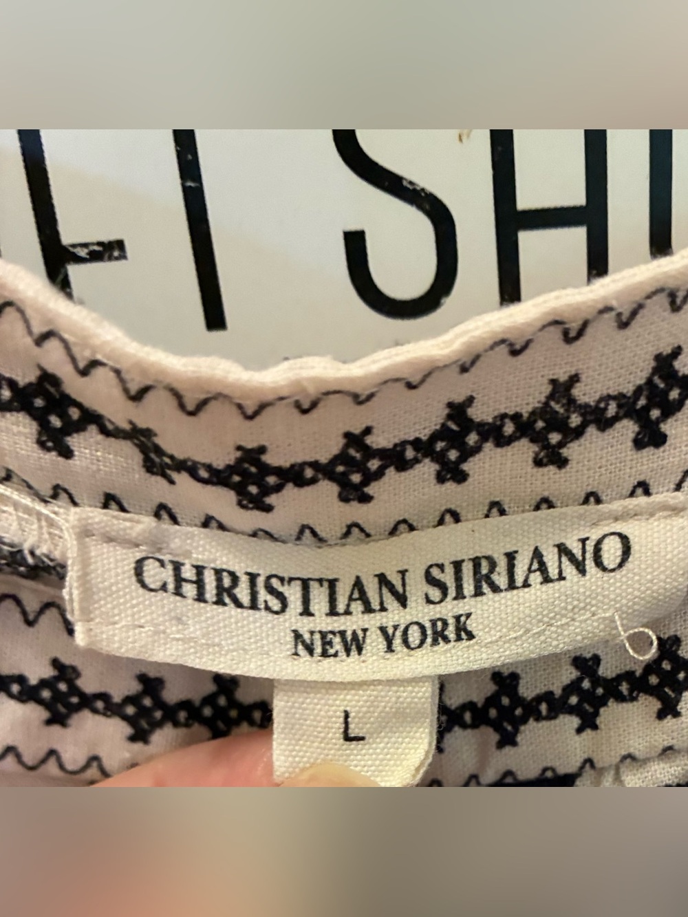 Christian Siriano Cream Blouse with Black Floral Motif and Crochet Trim - Picture 8 of 11